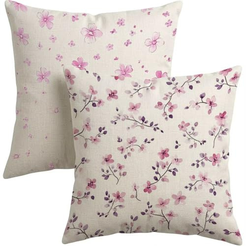 Housse Coussin 45x45cm Extérieur Imperméable Lot de 2, Déco Jardin & Salon, Taie d'oreiller Rose Décorative Bicolore, Housse Coussin Canapé, Déco Maison Printemps Pillow Case Covers Idyllique 0j-238