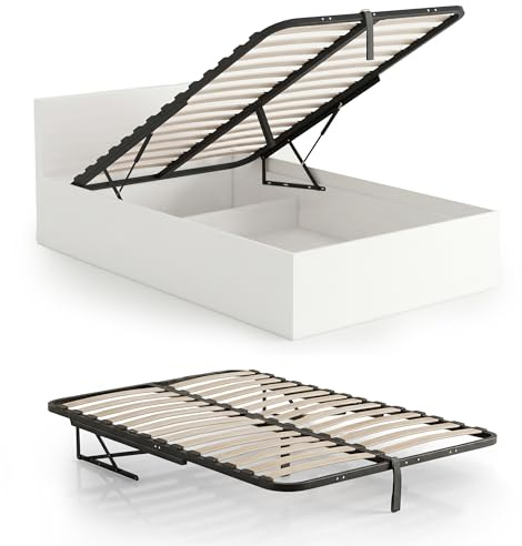 AKORD Metall-Lattenrost 100x200 cm mit Gasdruckfeder Hebemechanismus, 28 Holz-Leisten, Geteilter Bettrahmen bis 150kg belastbar, Schwarz