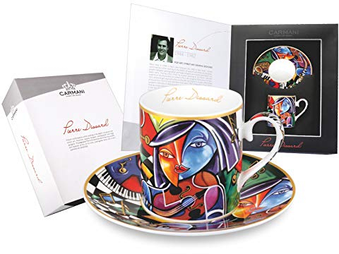 CARMANI - Teetasse und Untertasse, Fine Bone China, mit Pierre Dissard Malerei 250ml
