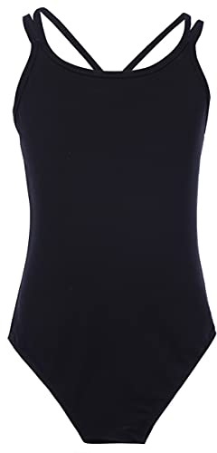 iEFiEL Kinder Ballettanzug Mädchen Ballett Trikot Turnanzug Gymnastikanzug Ballettkleidung in schwarz weiß blau lila Schwarz 152-164