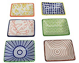 Ard'time Sabae Schälchen, rechteckig, Porzellan, 9 x 7 cm, ethnisches Design, 6 Stück, Keramik, Mehrfarbig, coupelle 9 x 7 x 2,5 cm, 6