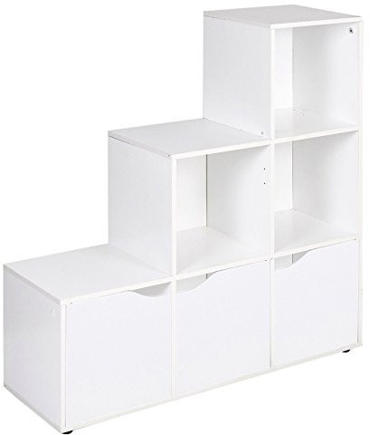 URBNLIVING - Scaffale a 6 gradini a forma di cubo, con 3 ante bianche