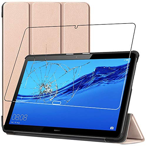 ebestStar - for Huawei MediaPad T5 10 Case Tablet 10.1, Smart Cover Magnetic Flip Protection, PU Leather, Gold + Glass Screen Protector