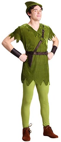 Classic Peter Pan Costume for Adults Velvet Tunic, Leggings, Hat, Belt & Cuffs - Neverland