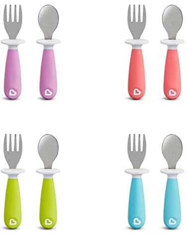 Munchkin Raise Ensemble fourchette et cuillère pour enfant – (1 fourchette et 1 cuillère) Couleurs assorties