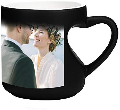 Mug personnalisé en céramique avec votre propre photo pour anniversaire, mariage, anniversaire de mariage, Céramique, 2 images + noir, Taille unique