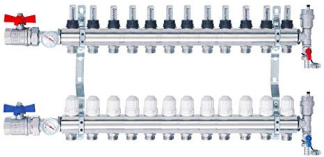 Nordic Tec Heizkreisverteiler mit Kugelhähne Flussmesser Topmeter Thermometer 12 Heizkreise (12 Heizkreise)