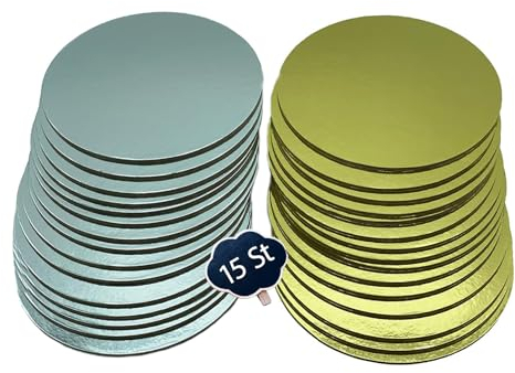 KITCHENDREAM Cake Board Set, Tortenunterlage, Gold und Silber, 3 mm dicke Pappe, zum Servieren, Transportieren und Stapeln von Torten und Kuchen, Lebensmittelechte Beschichtung, 15 Stk. x 20cm