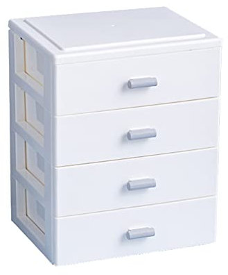 Verve Jelly Desktop Organizer with Drawers Plastic Drawer Unit Small 4 Layer Storage Box Cabinet Chest of Drawers Bins for Office Home School, White, 8.3 * 5.3 * 6.7in
