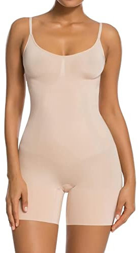 SHAPERX Damen Shapewear Bauchweg Body Shaper Figurformender Ganzkörper Formende Bodys Abnehmen Shaping Bodysuit, UK-SZ6224-Beige-XL