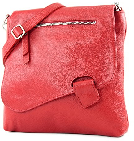 modamoda de - T146 - ital. Umhängetasche Schultertasche aus Leder, Farbe:Rot2021
