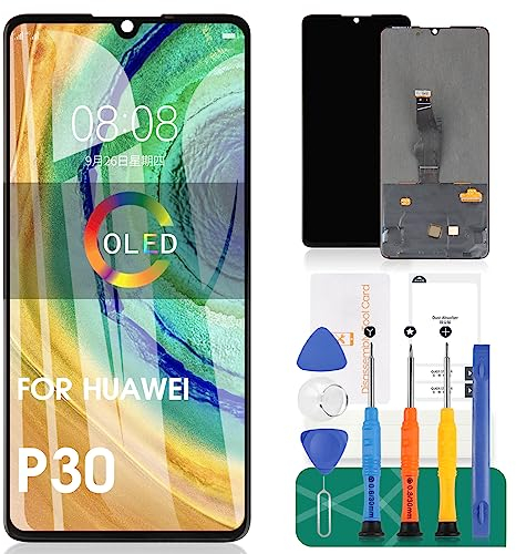 SRJTEK Für Huawei P30 LCD-Bildschirm für Huawei P30, Ersatzbildschirm für Huawei P30, Touchscreen, Digitizer ELE-L29, ELE-L09, ELE-AL00, Montage Halterung für Fingerabdruck (OLED, schwarz, kein