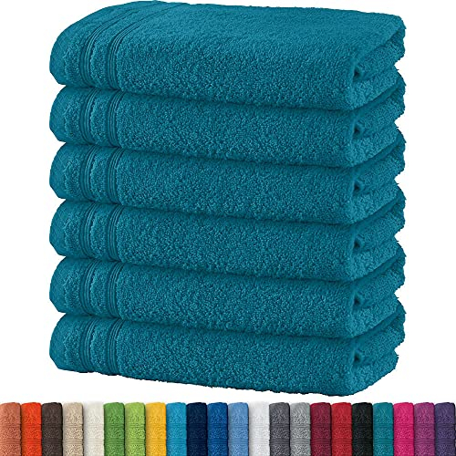 Erwin Müller Handtuch 6er-Pack Heidelberg 100% Baumwolle - saugstark, gut trocknend, kompakt, leichte Qualität Petrol Größe 50x80 cm - ideal für Sport, Strand, Reisen