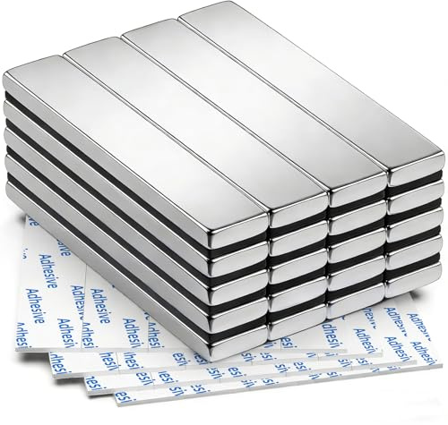 FINDMAG 20 Pack Magnets Strong, 60 x 10 x 3 mm Magnetic Strips, Neodymium Magnet, Magnetic Bar, Rare Earth Magnets with Double-Sided Adhesive, Extremely Fridge Magnetic Bar for Multi-Use