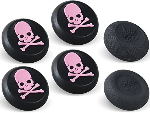 9CDeer Performance Joystick - Juego de 6 empuñaduras analógicas compatibles con PS5, PS4, Xbox Series X/S Xbox One, Switch Pro Controller Skull Black & Pink