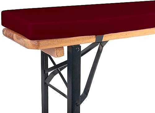 TexDeko® Bierbankauflage gepolstert 220x25x4cm XL für Bierzeltgarnitur Bankauflage waschbar mit Reißverschluss zum selber aufziehen (Bordeaux wasserabweisend)