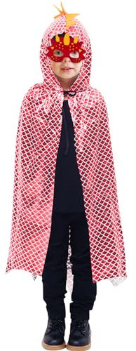 Qingzhuan Cape de dinosaure pour enfants, cape de déguisement de dragon pour garçons pour Halloween, soirée à thème, carnaval, utilisation quotidienne - Rouge