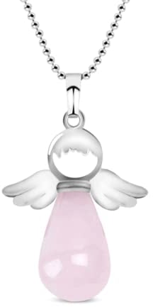 Jeulia Engelsflügel Natürlichen Quarz Halskette:Heilung Energie Spirituelle Kristall Anhänger Copper Kette Paar Halskette Anniversary Geburtstag Schmuck Geschenk box für Herren Damen (Rose Quartz)