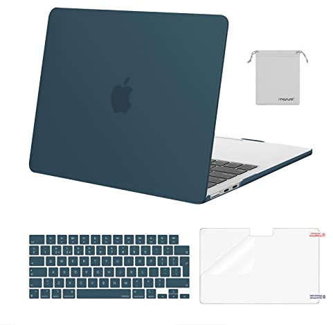 MOSISO Coque Compatible avec MacBook Air M4 M3 M2 13 Pouces 2022-2025 (A3240/A2681/A3113) 13,6 Pouces Protection Étui Rigide&Clavier QWERTY&Protecteur D'écran&Sac Rangement,Sarcelle Vert