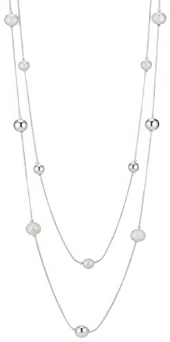 FULU AUTUMN Silver Layered Long Necklace for Women Pearl Crystal Sweater Strand Chain Necklaces Costume Jewellery Birthday Gifts(Metal)