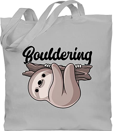 Shirtracer Baumwolltasche - Bouldering mit Faultier - schwarz - Unisize - Hellgrau - sport klettern jutebeutel 25. geburtstag stofftasche einkaufstasche stoffbeutel