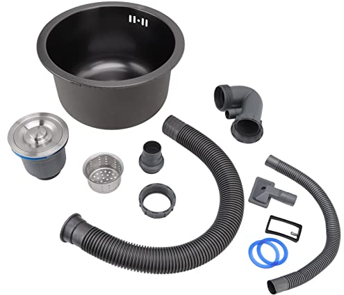 Bar Sink, Round Kitchen Sink Dual Mount Design High Capacity Plastic for Home(Nano Black Diamond)