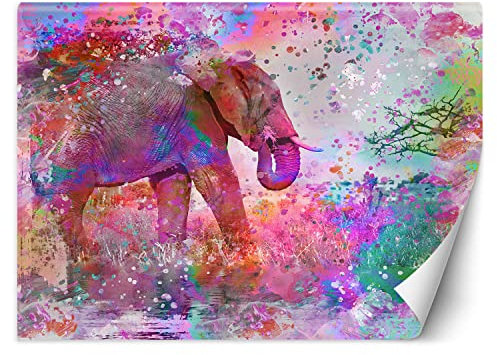 Feeby Fototapete Natur Elefant 350x245 cm mehrfarbig XXL Vlies Wandtapete Tapeten Wohnzimmer Schlafzimmer Jugendzimmer Moderne Design Wandbild Wand Dekoration Abstraktion Farbflecken