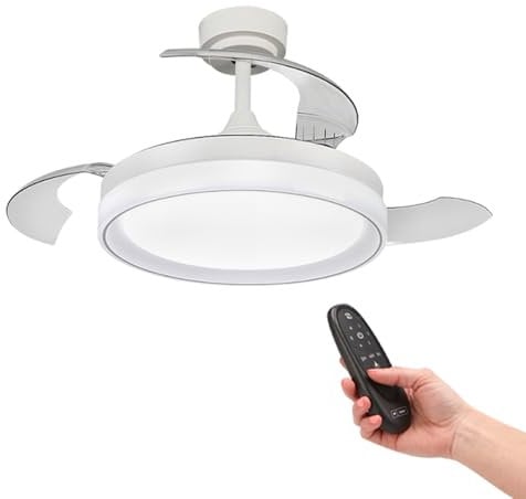 M mimotec - Ventilador de Techo Led White Yeray 56W con luz, mando a distancia, Bajo consumo, motor DC 20W+Luz Led 36W, 6 velocidades, función verano-invierno, Silencioso,3 Aspas desplegables