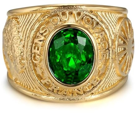 BOBIJOO Jewelry - Bague Universitaire Gens du Voyage France Gitan Acier Inoxydable Or Vert émeraude - 56 (7 US)