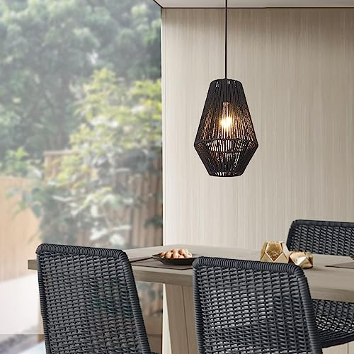 lux.pro Hängeleuchte Newtownabbey Hängelampe1-flammige Pendelleuchte Rustikal Seil-Lampenschirm E27 Höhenverstellbar für Wohnzimmer, Esszimmer Schwarz