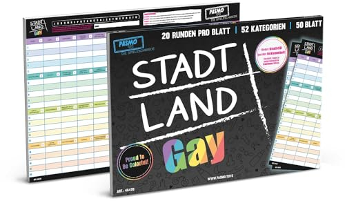 Pasmo - Stadt Land Gay A3 Gesellschaftsspiel Pride Sonderedition Partyspiel mit lustigen Kategorien, Partyspaß für Erwachsene
