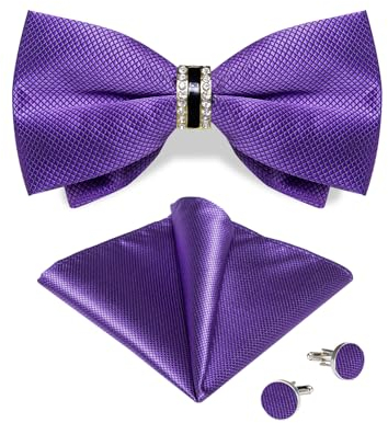 DiBanGu Herren Royal Lila formal Fliege mit Ring, Seide vorgebundene Fliege und Einstecktuch Manschettenknöpfe für Hochzeitsfeier