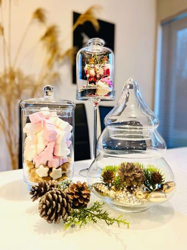 Clear glass tall Biscotti jar Christmas tree shape ornaments 32 cm H decoration bonbon jar container 4L/7 Pints sweet storage candy jar Handmade
