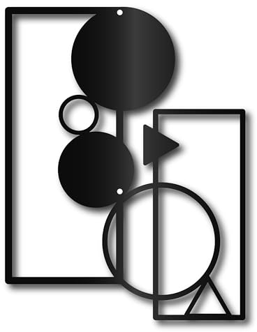 CREATCABIN Metall-Wanddekoration,Geometrische,Minimalistische Schwarze Eisen-Wandkunst,Abstrakte Moderne Wandbehang-Dekoration,Kreisförmige Rechteckige Silhouette,Ornament Für Zuhause,Zimmer,23x30cm