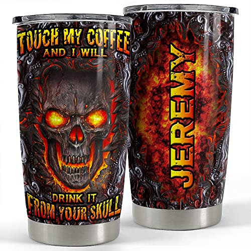 Insulated Travel Mug 590ml Tea Cup with Straw and Lid Thermo Cup for Sister Valentine's Day Dad Personalized Skull Tumbler Touch My Coffee