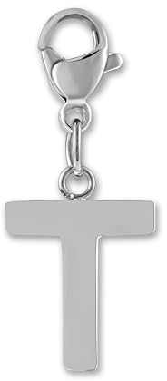 GD GOOD.designs Charms Anhänger mit Buchstabe T und Karabiner Verschluss - Initial Charm Silber aus Edelstahl für Bettelarmband - Valentinstag-Geschenk für Sie und Ihn