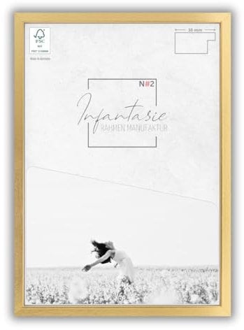 Infantasie 'N°2' Bilderrahmen 70x140 handgefertigt nach Maß | Gold | MDF Holz-Design Collage Rahmen inkl. Kunstglas und Metall Aufhänger (Querformat & Hochformat)