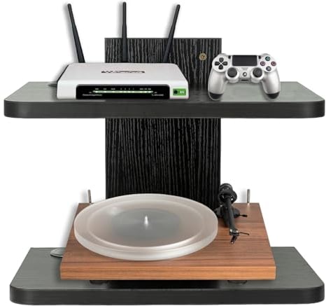 BiJun Étagère Flottante pour boîtier de câble TV, Support Mural pour projecteur, Support média de Divertissement, étagère DVD, pour PS4/décodeur de câbles/lecteurs DVD/Console de Jeu (Noir 2Couche)
