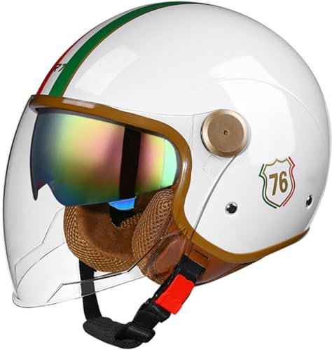 Retro Motorrad Helm Vintage Jethelme Rollerhelm Sturzhelm DOT/ECE-geprüfter Motorrad-Sturzhelm Mit Doppelvisier, Retro-Stil, Motorrad-Jethelm For Kinder, Jugendliche, Männer, Frauen(Color:22,Size:XL(6