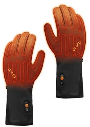 ORORO Heated Glove Liners for Women Men, Rechargeable Thin Inner Heated Gloves for Cycling, Skiing and Arthritis - Charger Not Included (Black, L)