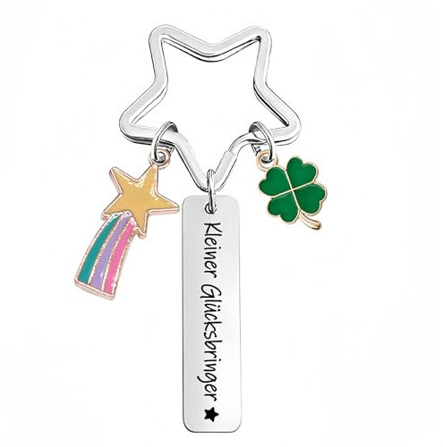 Shengxi Glücksbringer Schlüsselanhänger - Mutmacher Viel Glück Geschenke mit Edelstahl-Schriftzug für Freundschaft, Schwestern, Freunde, Kollegin