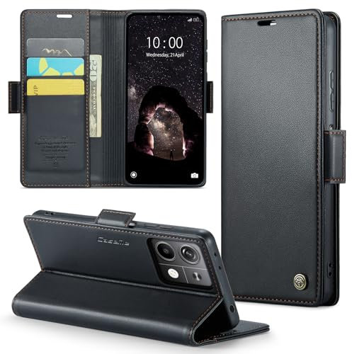 Phernykas Cover for Xiaomi Redmi Note 13 5G Wallet Case with Card Holder, Kickstand RFID Blocking Magnetic Closure Shockproof Protective PU Leather Flip Case Wallet - Black