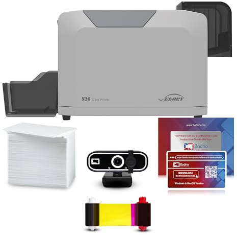 Bodno Seaory S26 Einseitiger ID-Kartendrucker & komplettes Zubehörpaket, ID-Software und Kamera, Silber-Edition