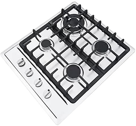 Piano cottura a gas a 4 fiamme, 23 pollici, fornello a gas da incasso per gas naturale, 1750 W, in acciaio inox, 4 fuochi, piano cottura a gas con supporto per pentole, fornello da campeggio, 51 x 59