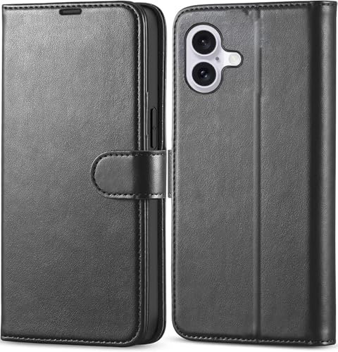 KP TECHNOLOGY Case For iPhone 16 Plus, iPhone 16 Plus Leather Case, iPhone 16 Plus Book Flip Leather Wallet Cover with Card Slots for iPhone 16 Plus (BLACK)