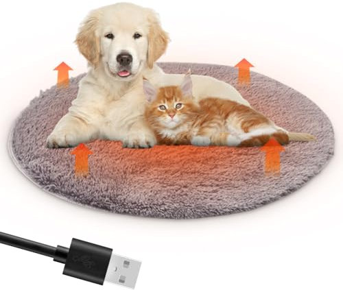 Peelanmall Heizmatte für Hunde und Katzen 40 x 40 cm, Innenwärmematte USB Lade Haustier Heizdecke 28 ℃ Konstante Plüsch-Haustier-Heizkissen, Katze Heizdecke, Weich & kuschelige Katzendecke