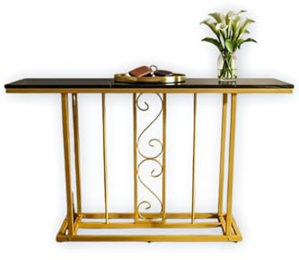 HYGRAD BUILT TO SURVIVE Large Marble Effect Sintered Stone With Metal Frame Free Standing Console Table Hallway Entrance Furniture 120 cm (Black/Gold)