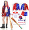 IEEILULU Clow Costume Bambina, Carnevale Costume Cosplay Bambina, Carnevale Costume Set Bambina con Giacca, Maglietta, Pantaloncini, Guanto e Mazza da Baseball per Carnevale Halloween (130-140)