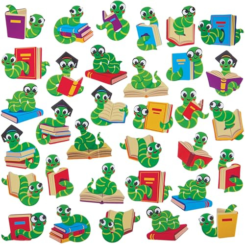 Baker Ross FN366 Book Worm Foam Stickers - Pack of 150, World Book Day Stickers, Arts and Crafts Supplies for Schools