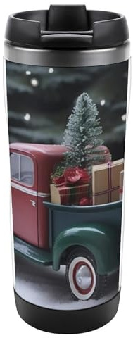 DWVSFJM Thermobecher mit Weihnachts-LKW, Edelstahl, doppelwandig, Vakuum-Reisebecher, isolierter Metallbecher, große Kapazität, Autobecher, wiederverwendbar, Kaffeetasse mit Deckel, Geschenke